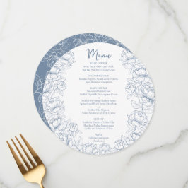 Menu Boho Periwinkle Blue Floral Modern Round Casamento