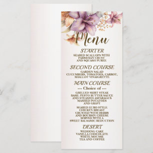 Menu Boho Pink Flowers de Watercolor Boho Elegante