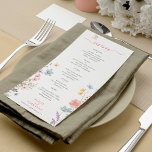 Menu Boho primavera de aquarela casamento floral de ver<br><div class="desc">Simples e elegante coloração d'água floral colorida da moenda de flor selvagem minimalista de tipografia texto personalizado modelo simples cartão de cardápio branco de casamento.</div>