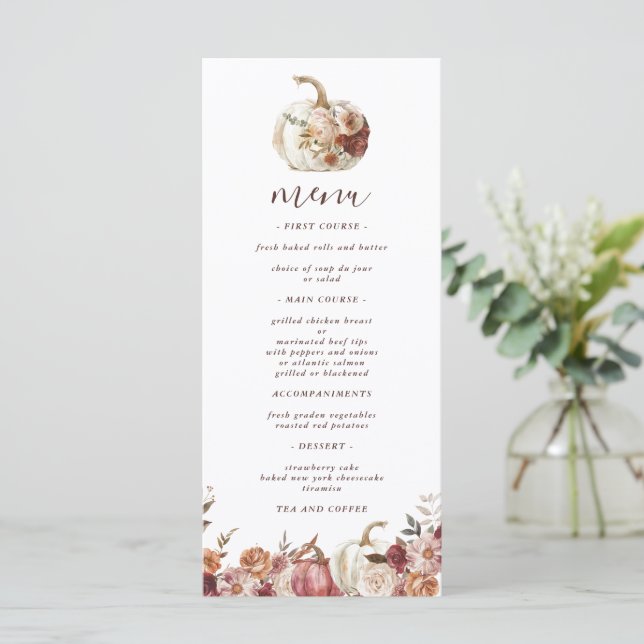 Menu Boho Pumpkin Autumn Blothday (Em pé/Frente)
