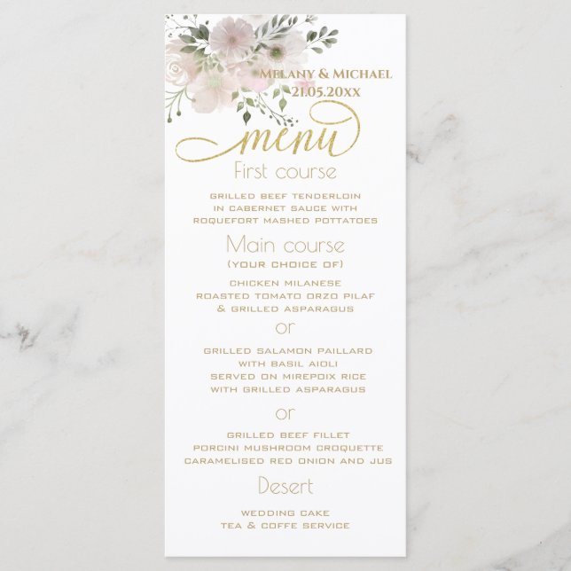 Menu Boho romântico suave floral aquarela rosa pálido (Frente)