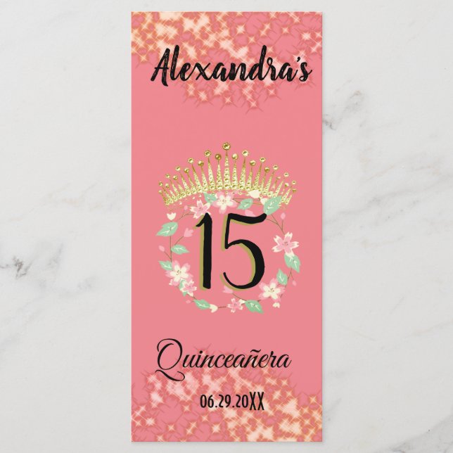 Menu Boho Rosa Dourado Elegante Quinceañera Espanhol (Frente)