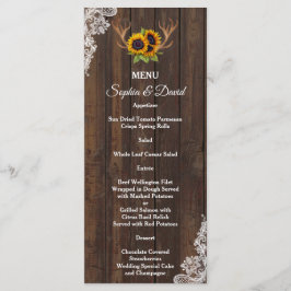 Menu Boho Sunflower Antlers Wood Lace WedMenu