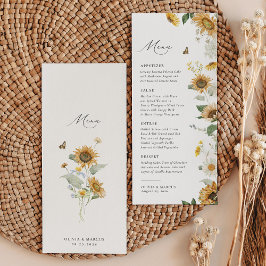 Menu Boho Sunflower Ouro Rays Casamento Elegante Floral