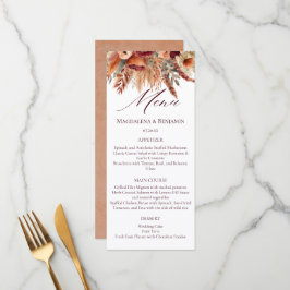 Menu Boho Terracota Florais de Outono Grama Pampas Seca