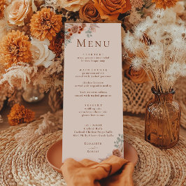 Menu Boho Terracota Floral Grama Pampas Cardápio de Cas