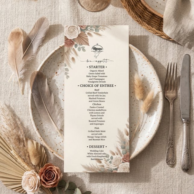 Menu Boho Terracota Rosas Elegantes Casamento (Criador carregado)