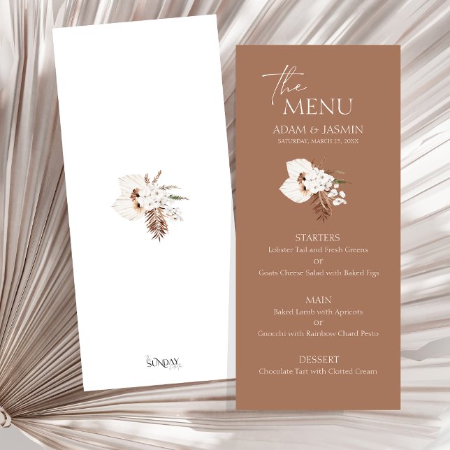 Menu Boho Terracotta Brown Pampas Grass Casamento Flora (Boho Terracotta Brown Pampas Grass Floral Wedding Menu)