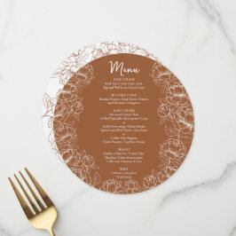 Menu Boho Terracotta Rustic Floral Modern Round Casamen