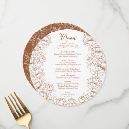 Menu Boho Terracotta Rustic Floral Modern Round Casamen