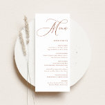 Menu Boho Terracotta Whimsical Calliographic Wedds<br><div class="desc">Defina o tom da sua recepção com este cartão de menu de casamento personalizável, com caligrafia química e um layout elegante e limpo. Projetado para se adequar a qualquer tema ou estação do casamento, este cartão de menu adiciona um toque de conclusão ponderado às suas configurações de mesa enquanto mantém...</div>