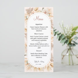 Menu Boho Terroso Areia Floral Oval Arco Arte Refinada 