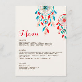 Menu Boho Tribal Feather Dreamcatcher Weding