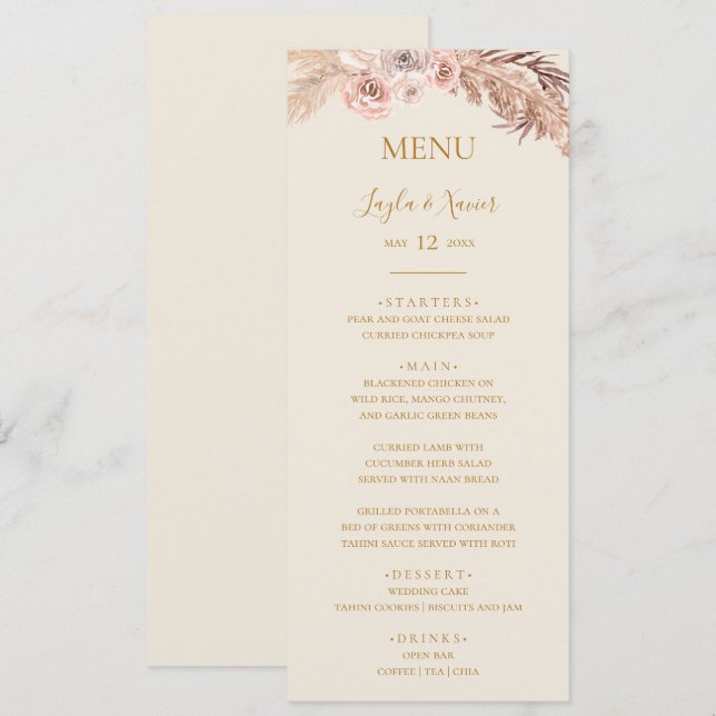 Menu Boho Tropical Botânica | Janto de Casamento de Mar (Frente/Verso)