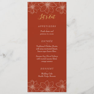 Menu Boho vermelho moderno casamento floral chinês