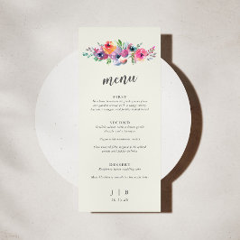 Menu Boho Watercolor Flowers Elegante Casamento Persona