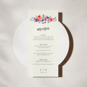 Menu Boho Watercolor Flowers Elegante Casamento Persona