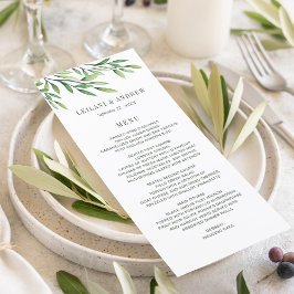 Menu Boho Watercolor Greenery Branch Elegant Wedding