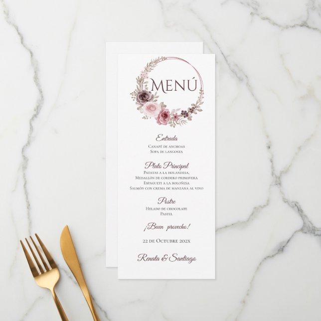 Menu Boho Wedding Espanhol (Frente/Verso In Situ)
