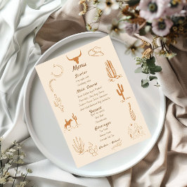 Menu Boho Western Cowboy Ilustração Casamento