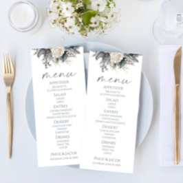 Menu Boho White Rose Floral Flower Garden Casamento