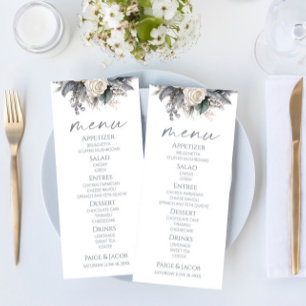 Menu Boho White Rose Floral Flower Garden Casamento