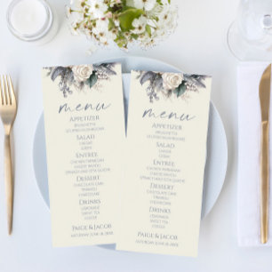 Menu Boho White Rose Floral Flower Garden Casamento