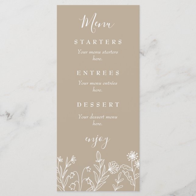 Menu Boho wildflower earthy tan casamento (Frente)