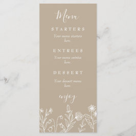 Menu Boho wildflower earthy tan casamento