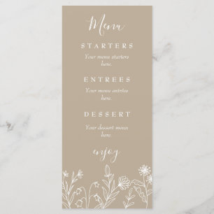 Menu Boho wildflower earthy tan casamento