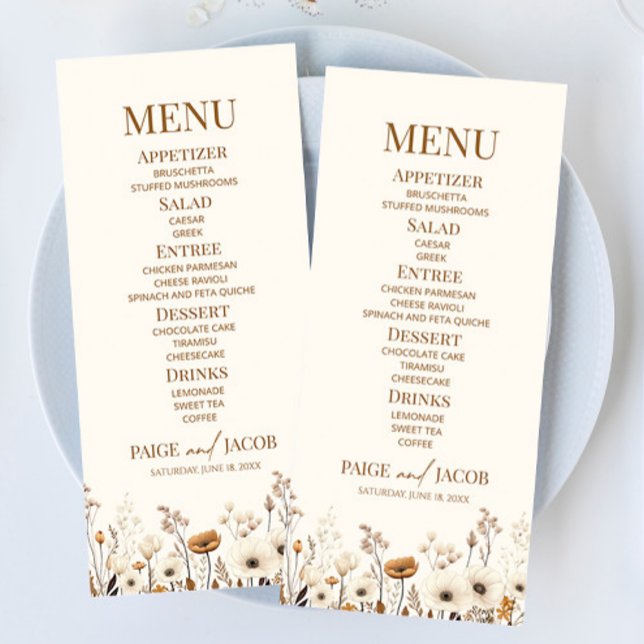 Menu Boho Wildflower Fllower Floral Casamento (Criador carregado)