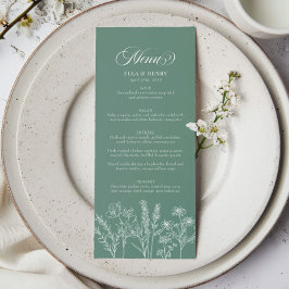 Menu Boho Wildflower Primavera Green Casamento Elegante