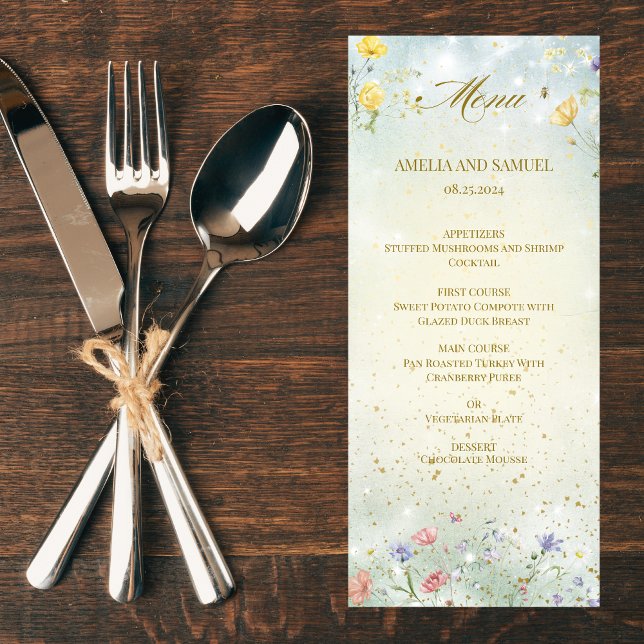 Menu Boho Wildflower Rustic Green Wedding (Criador carregado)