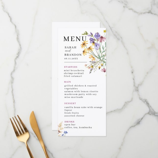 Menu Boho Wildflower Wedding (Frente/Verso In Situ)