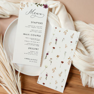Menu Boho Wildflowers Marfim Creme Casamento Três Prato
