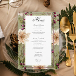 Menu Boho Winter Greenery Boughs Sage Green Wedding