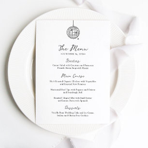 Menu Bola de Disco Mínima   Casamento Negro e Branco