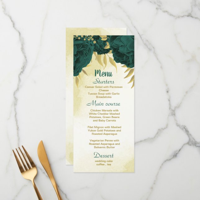 Menu Bolas de ouro de flores verdes e meraldas (Frente/Verso In Situ)