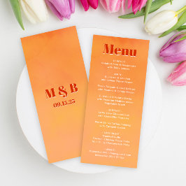 Menu Bold Fun Modern Orange Sunset Monogram Wedding