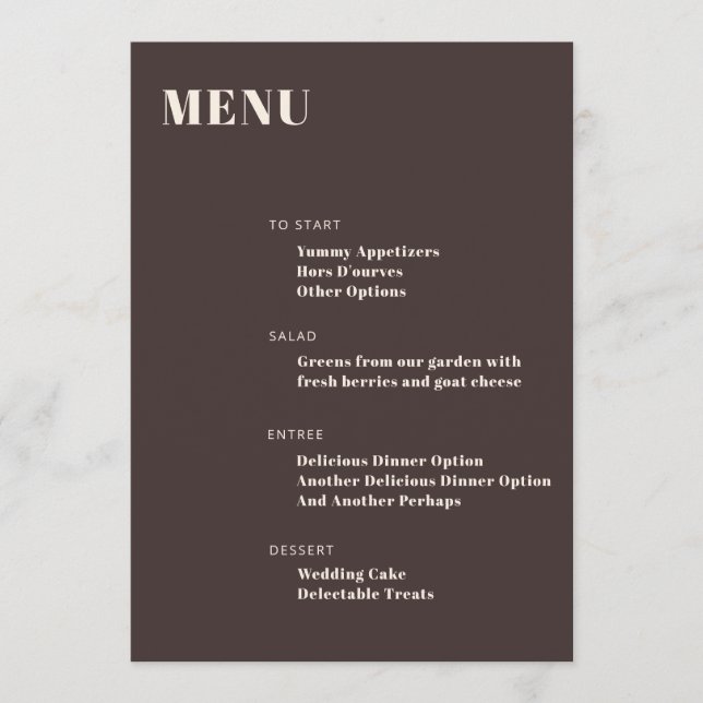 Menu Bold Typography Custom Brown Modern Minimalist (Frente)