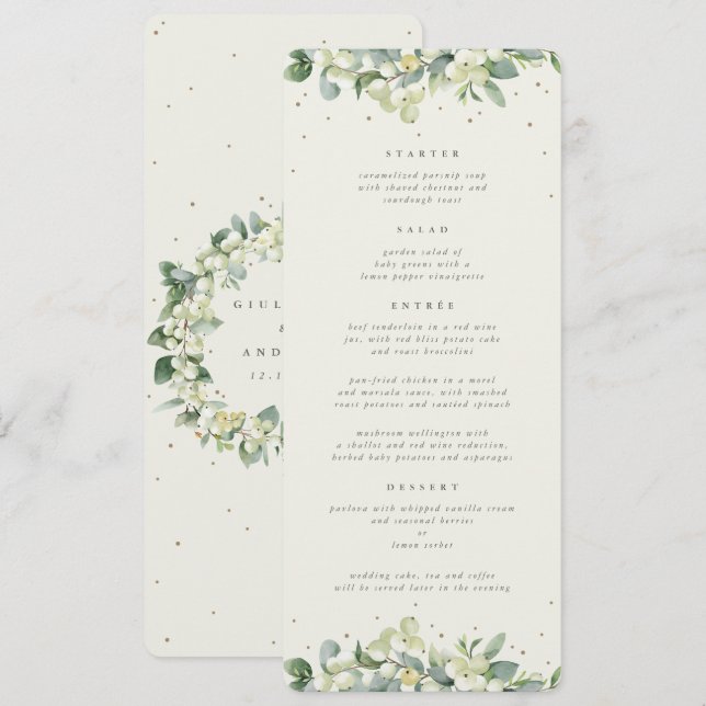 Menu Bolo de Casamento Creme e Eucalipto 4 Andares (Frente/Verso)