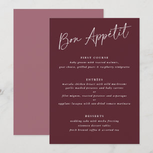 Menu Bom Apetite Merlot Borgonha Caligrafia Casamento
