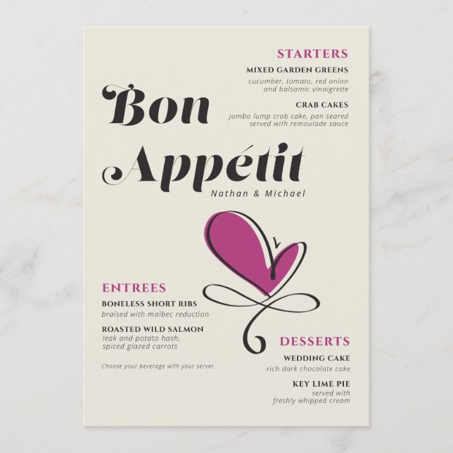 Menu Bon Appetit Janto Casamento Cream Magenta (Frente)