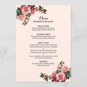 Menu Bonito casamento rosa e rosa vermelha