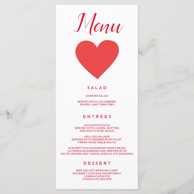 Menu Bonito coração vermelho (Frente)