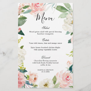 Menu Bonito de Casamento Botânico Floral do Paste