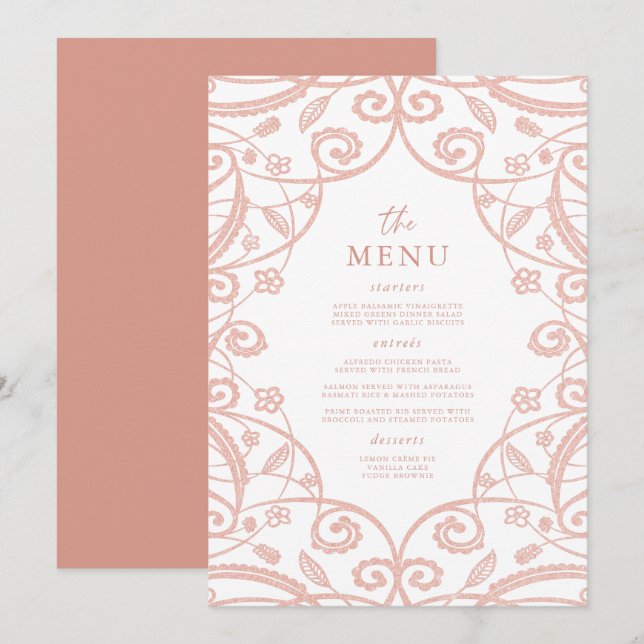 Menu bonito de Casamento de Lace Glitter Dourado c (Frente/Verso)