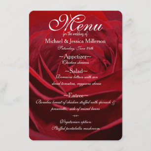 Menu bonito do casamento da rosa vermelha