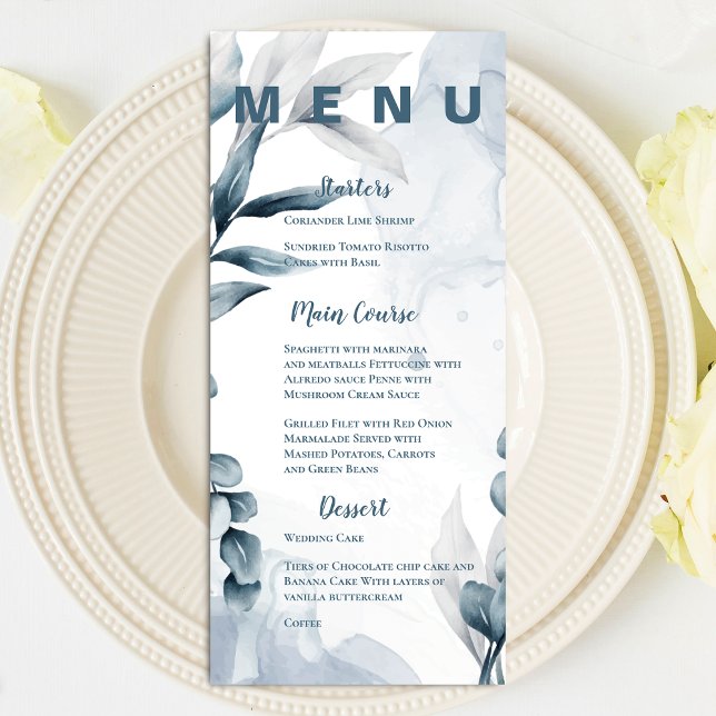 Menu Bonito Dusty Blue Eucalyptus deixa Festa de casame (Pretty Dusty Blue Eucalyptus Leaves Wedding Party Menu)