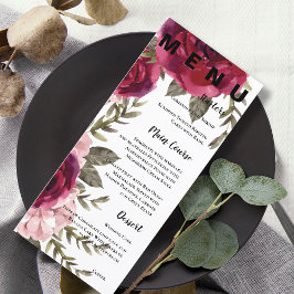 Menu Bonito Festa de casamento Floral Rosa Blush Blush